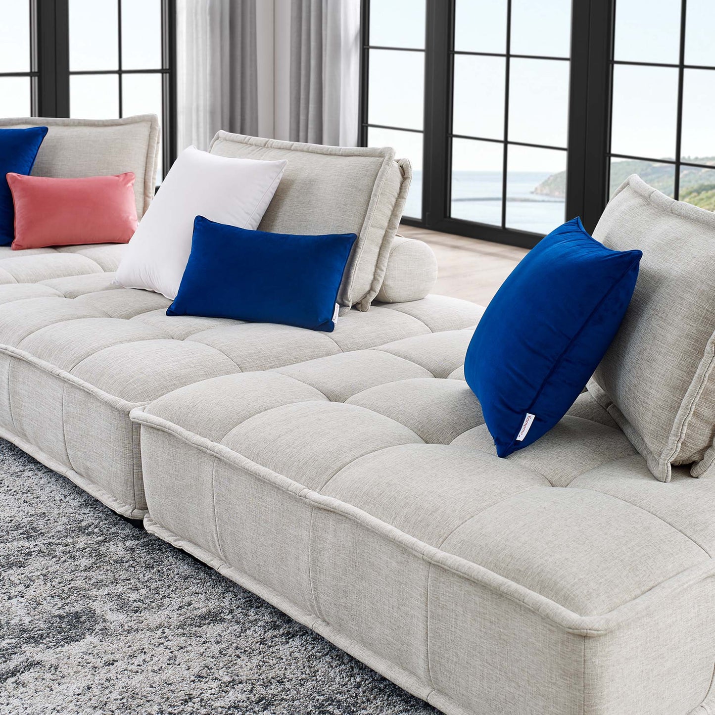 Parlor 3-Piece Tufted Fabric Fabric Sofa in Beige