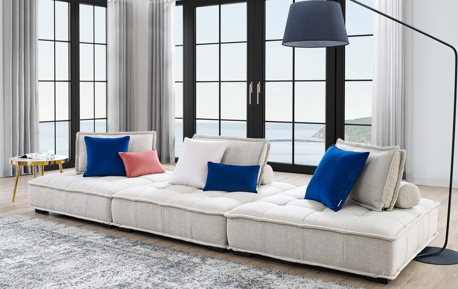 Parlor 3-Piece Tufted Fabric Fabric Sofa in Beige