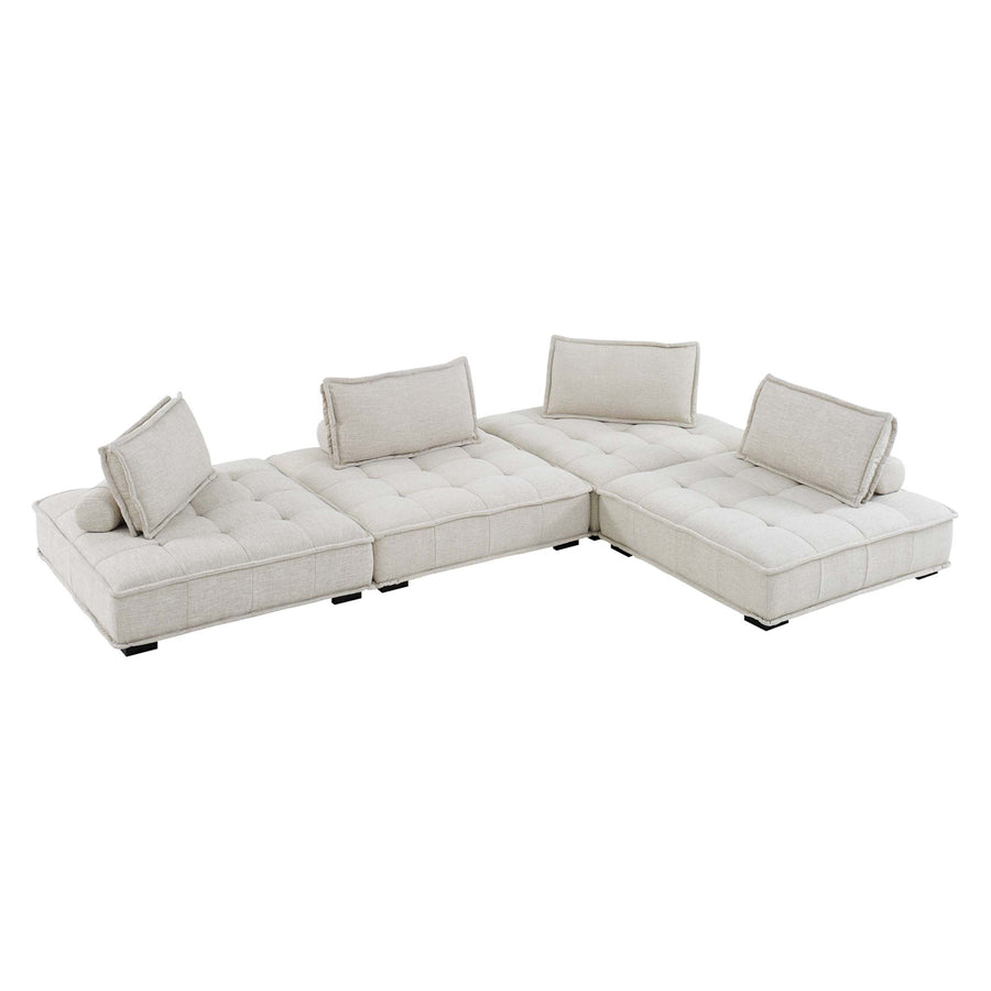 Parlor 4-Piece Tufted Fabric Fabric Sectional Sofa in Beige