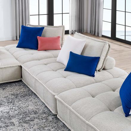 Saunter 4-Piece Tufted Fabric Fabric Sectional Sofa in Beige