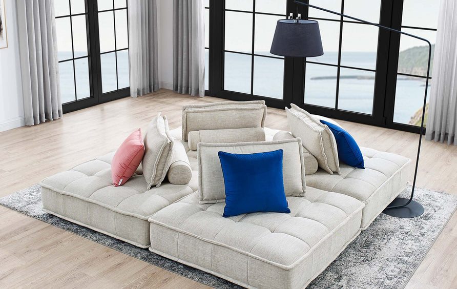 Parlor 4-Piece Tufted Fabric Fabric Sectional Sofa in Beige