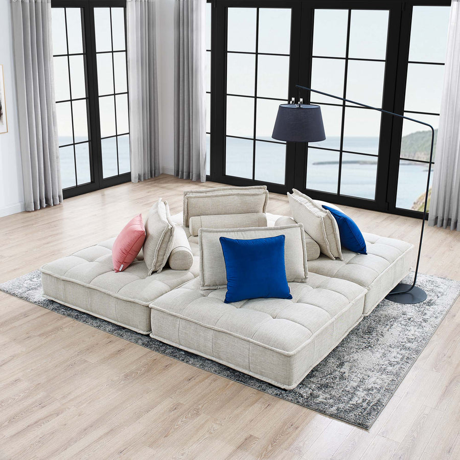 Parlor 4-Piece Tufted Fabric Fabric Sectional Sofa in Beige
