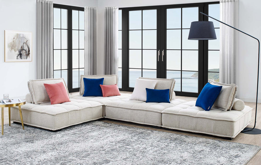 Parlor 4-Piece Tufted Fabric Fabric Sectional Sofa in Beige
