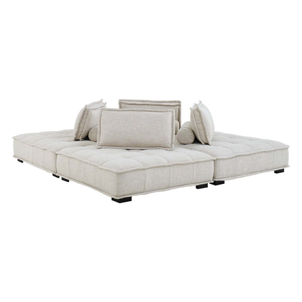Saunter 4-Piece Tufted Fabric Fabric Sectional Sofa in Beige