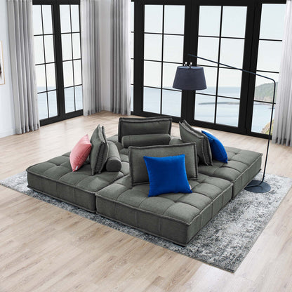 Saunter 4-Piece Tufted Fabric Fabric Sectional Sofa by Furniture for America