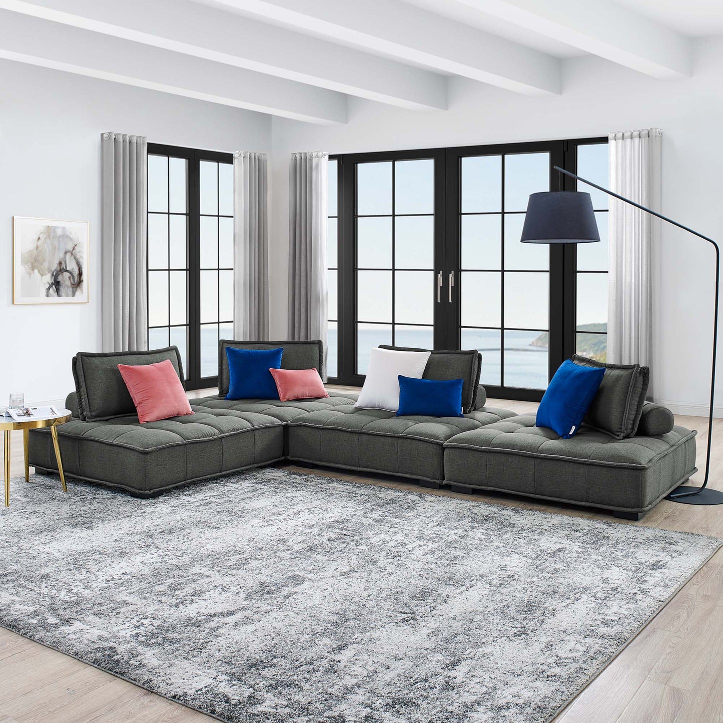 Saunter 4-Piece Tufted Fabric Fabric Sectional Sofa by Furniture for America