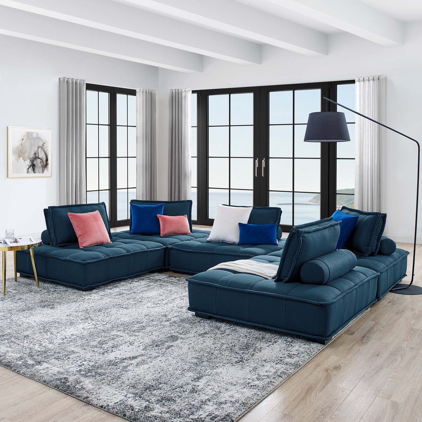 Saunter 5-Piece Tufted Fabric Fabric Sectional Sofa by Furniture for America
