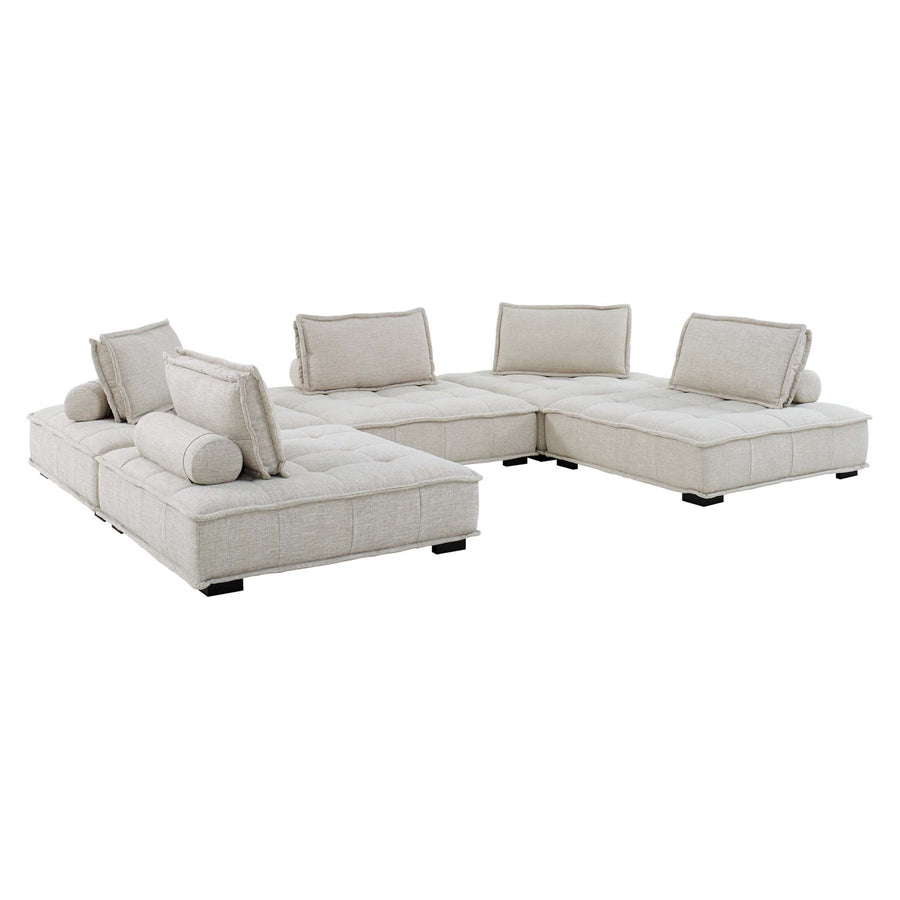 Parlor 5-Piece Tufted Fabric Fabric Sectional Sofa in Beige