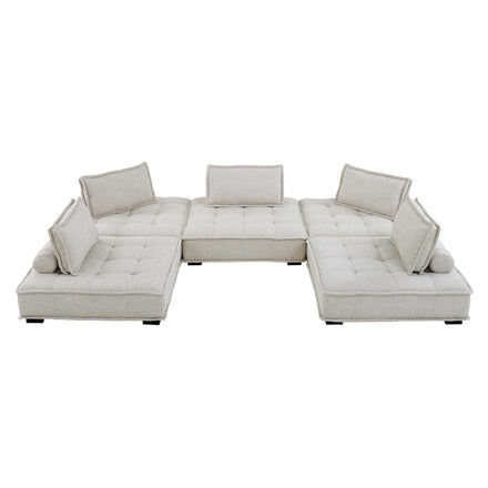 Saunter 5-Piece Tufted Fabric Fabric Sectional Sofa in Beige