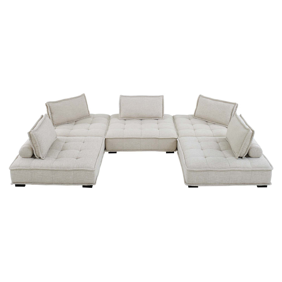 Parlor 5-Piece Tufted Fabric Fabric Sectional Sofa in Beige