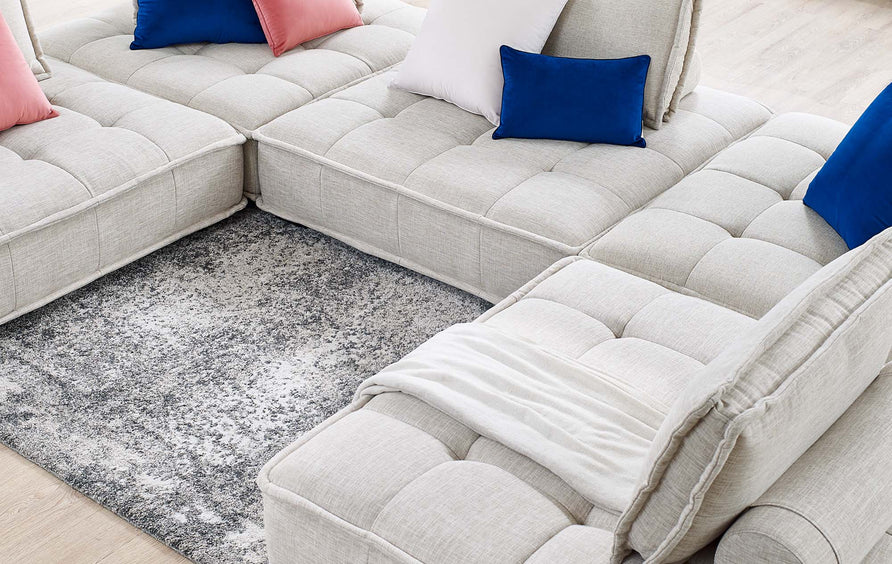 Parlor 5-Piece Tufted Fabric Fabric Sectional Sofa in Beige
