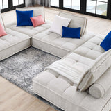 Parlor 5-Piece Tufted Fabric Fabric Sectional Sofa in Beige