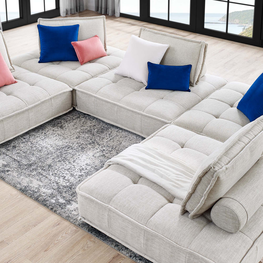 Parlor 5-Piece Tufted Fabric Fabric Sectional Sofa in Beige