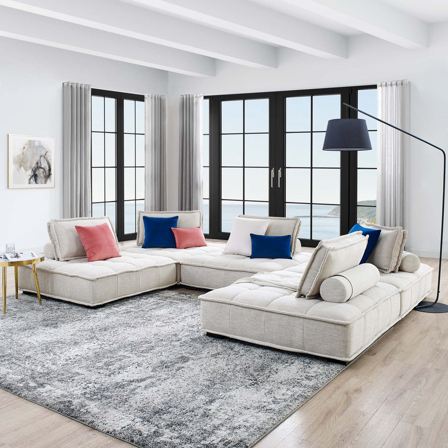 Parlor 5-Piece Tufted Fabric Fabric Sectional Sofa in Beige