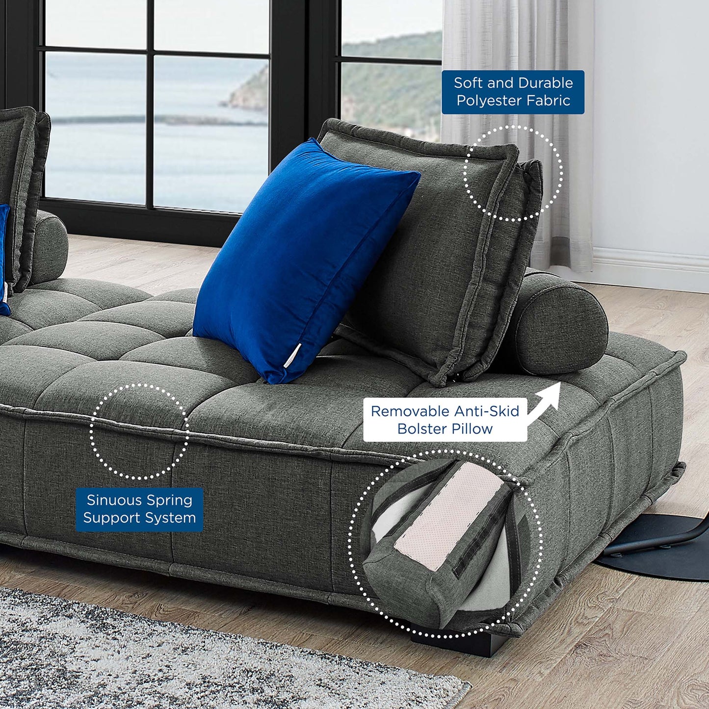 Saunter 5-Piece Tufted Fabric Fabric Sectional Sofa by Furniture for America