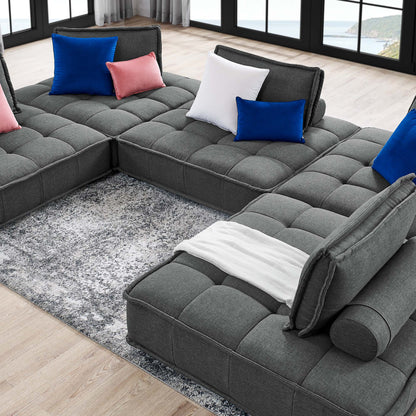 Saunter 5-Piece Tufted Fabric Fabric Sectional Sofa by Furniture for America