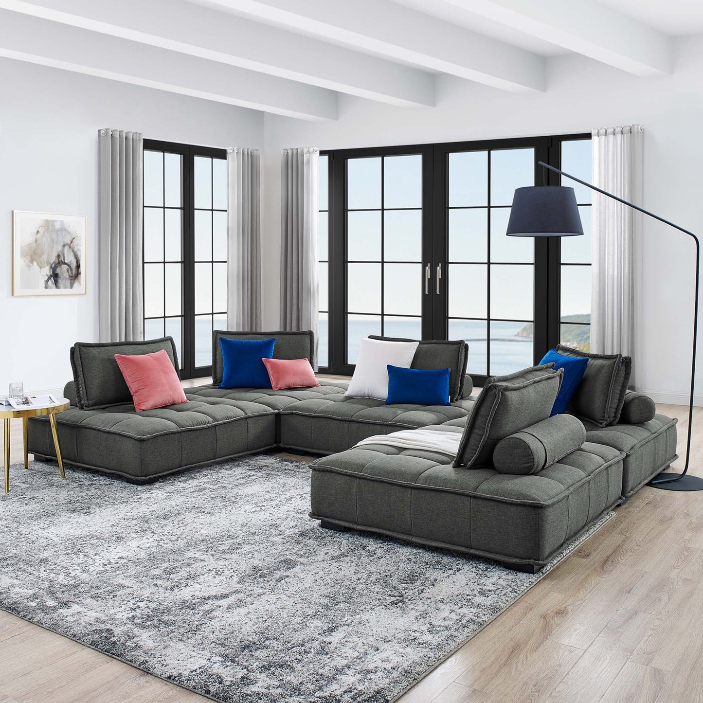 Saunter 5-Piece Tufted Fabric Fabric Sectional Sofa by Furniture for America
