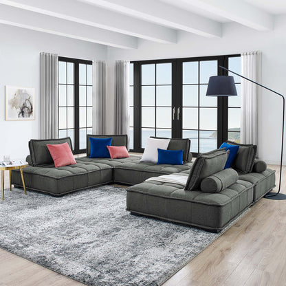 Saunter 5-Piece Tufted Fabric Fabric Sectional Sofa by Furniture for America