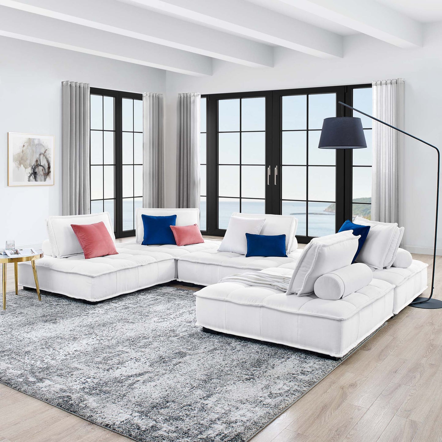 Saunter 5-Piece Tufted Fabric Fabric Sectional Sofa by Furniture for America