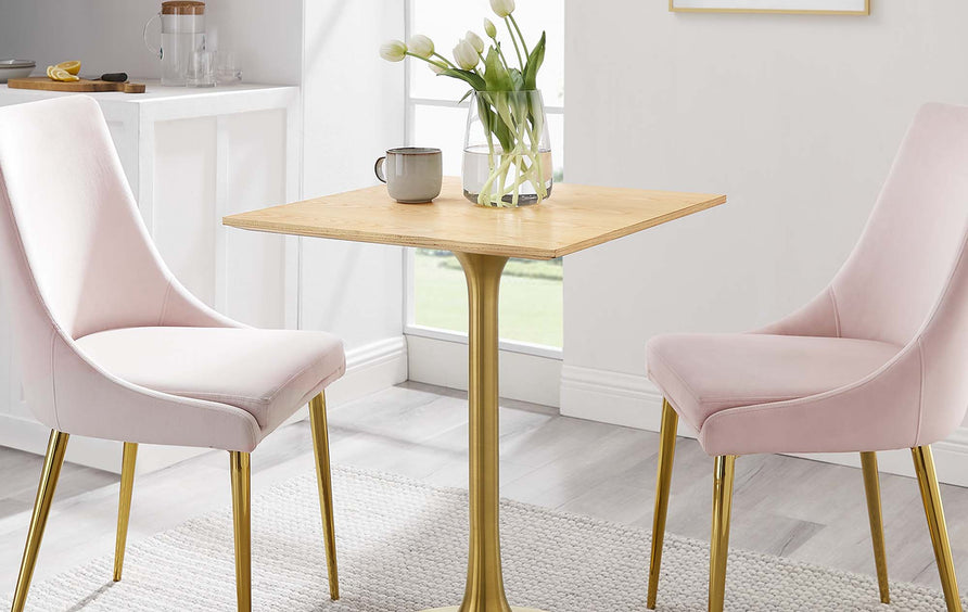 Lumen 24" Square Wood Dining Table in Gold Natural