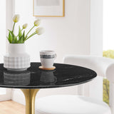 Lumen 28" Round Faux Marble Dining Table in Gold Black