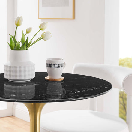 Lippa 28" Round Faux Marble Dining Table in Gold Black