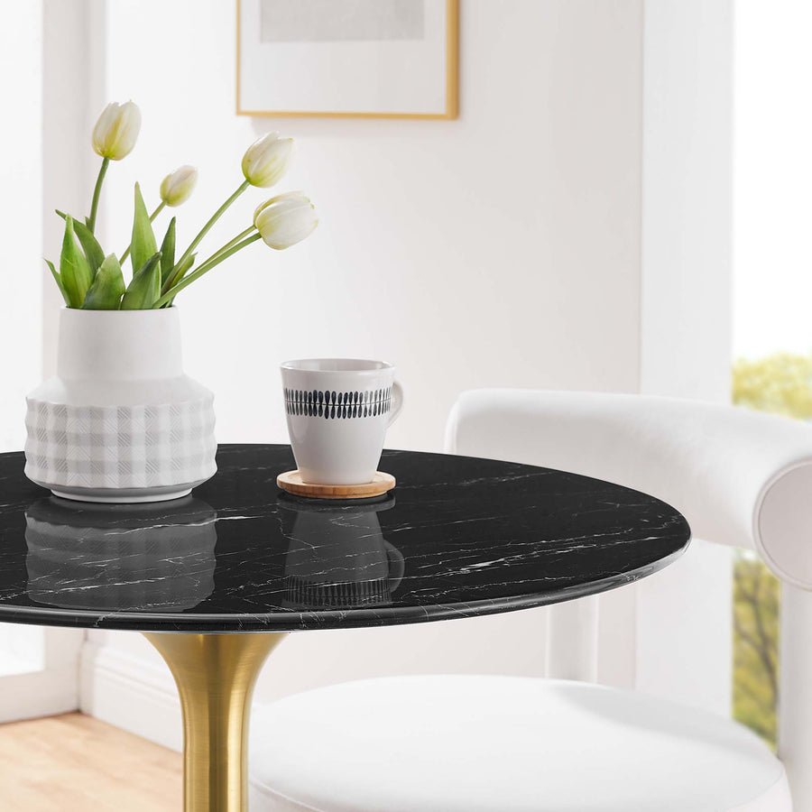 Lumen 28" Round Faux Marble Dining Table in Gold Black