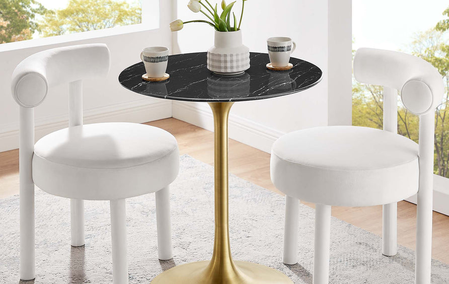 Lumen 28" Round Faux Marble Dining Table in Gold Black