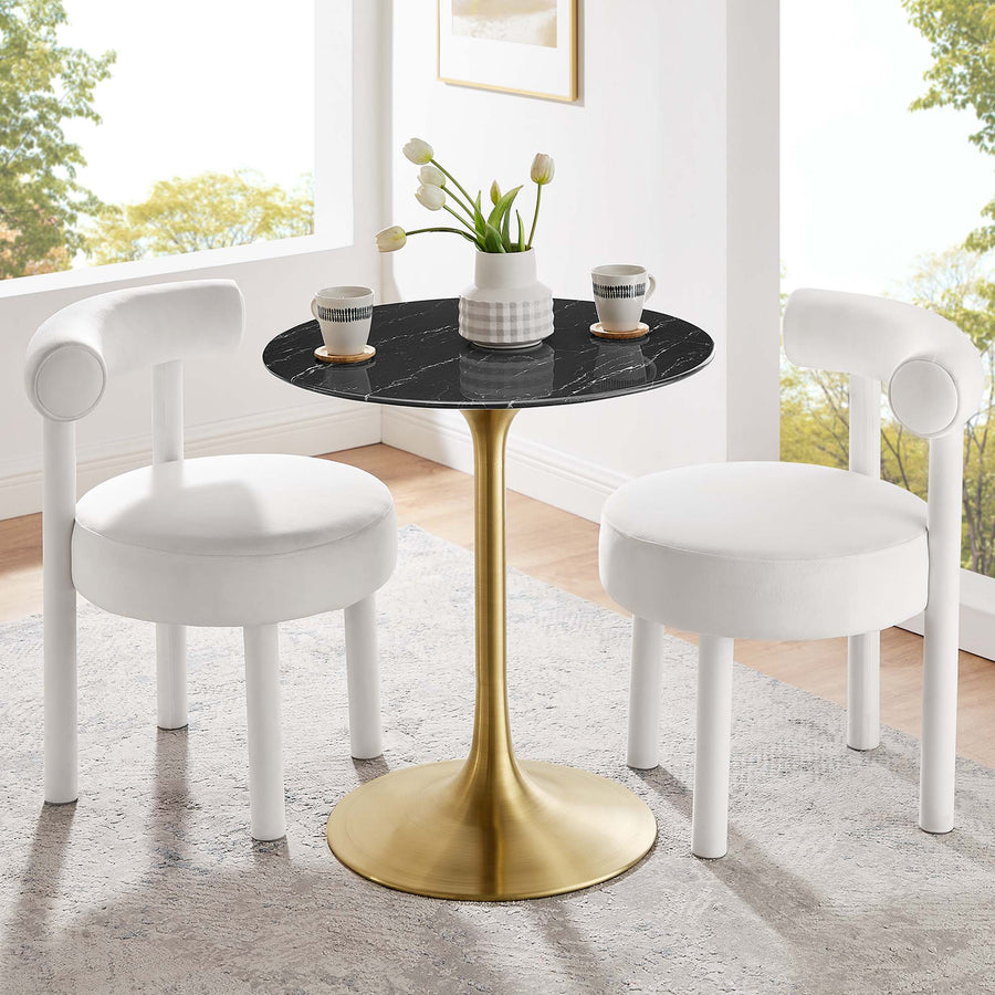 Lumen 28" Round Faux Marble Dining Table in Gold Black