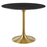 Lumen 36" Round Faux Marble Dining Table in Gold Black