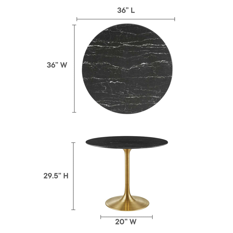 Lumen 36" Round Faux Marble Dining Table in Gold Black