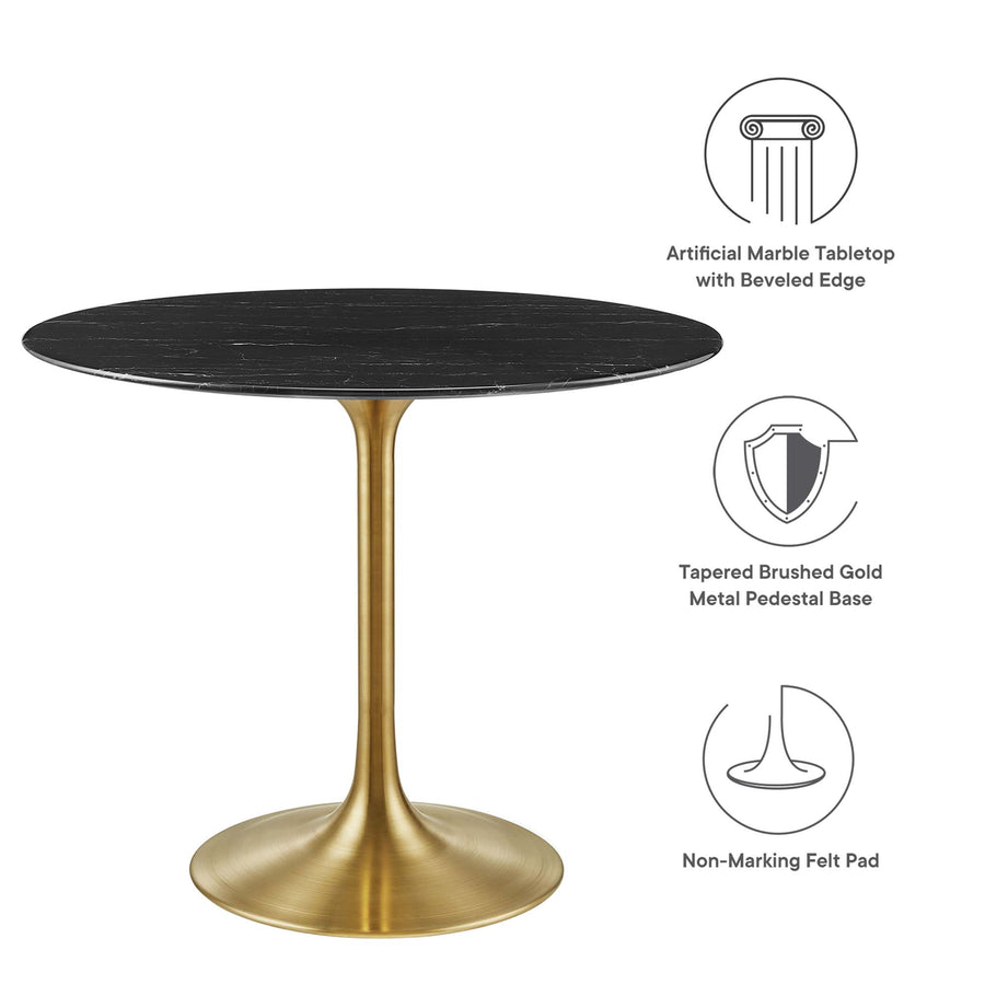 Lumen 36" Round Faux Marble Dining Table in Gold Black