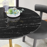 Lumen 36" Round Faux Marble Dining Table in Gold Black