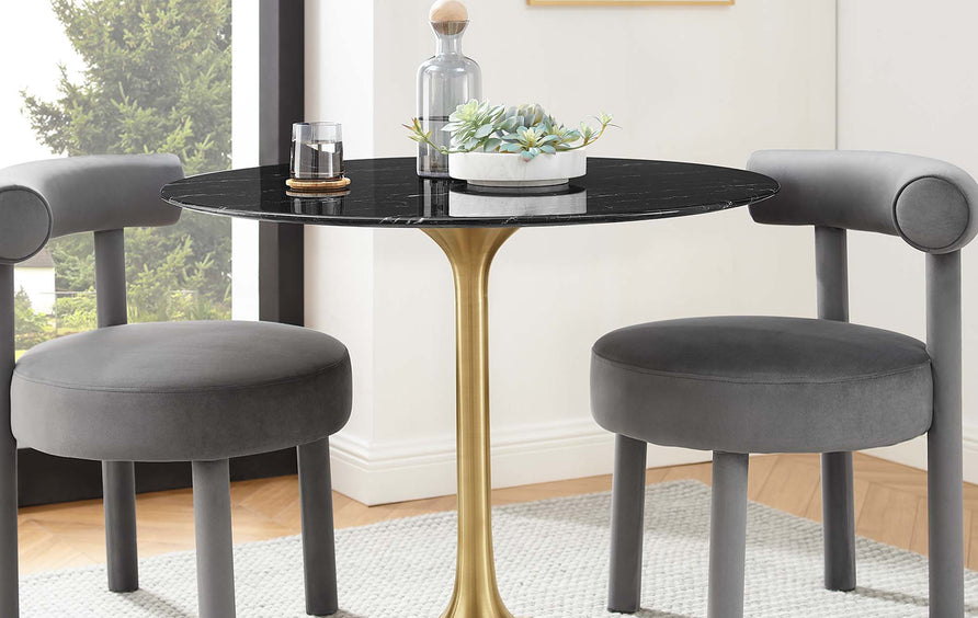 Lumen 36" Round Faux Marble Dining Table in Gold Black