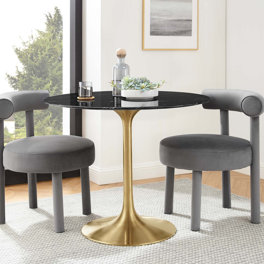 Lumen 36" Round Faux Marble Dining Table in Gold Black