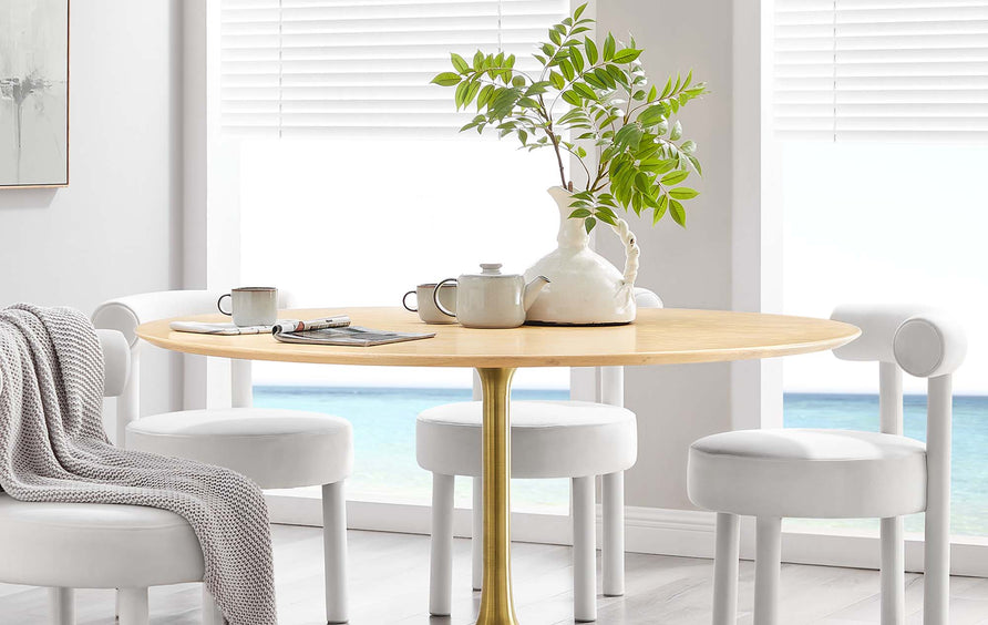 Lumen 60" Round Wood Dining Table in Gold Natural