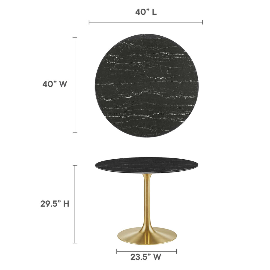 Lumen 40" Round Faux Marble Dining Table in Gold Black
