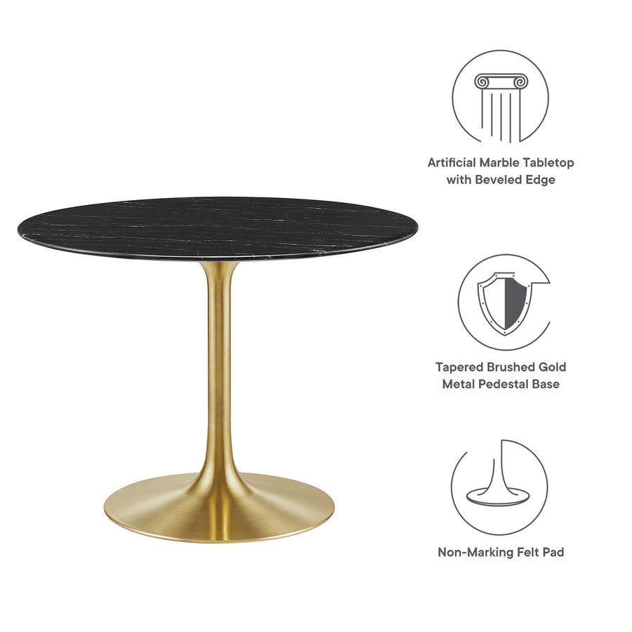Lumen 40" Round Faux Marble Dining Table in Gold Black