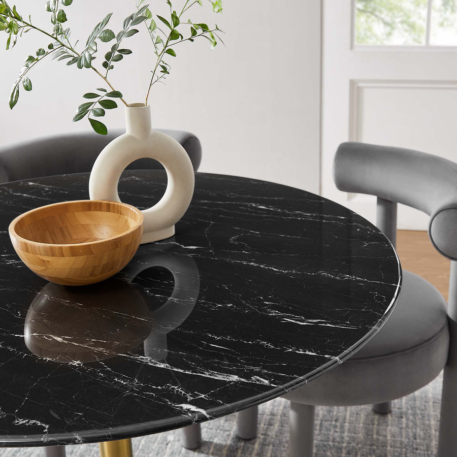 Lumen 40" Round Faux Marble Dining Table in Gold Black