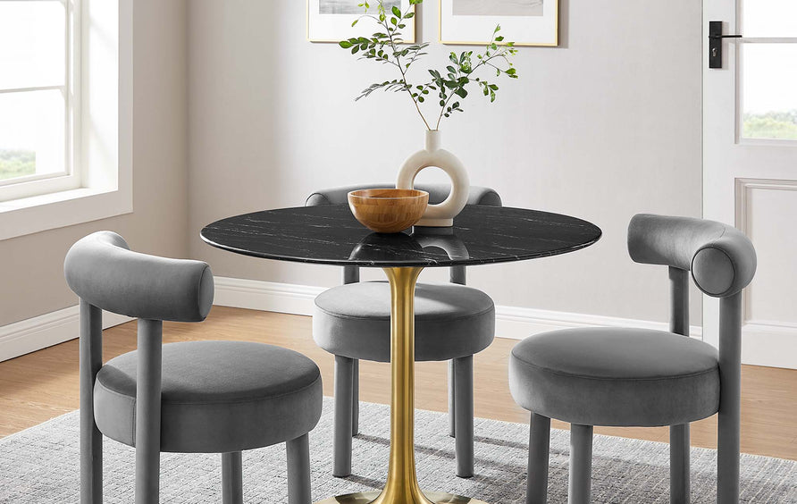 Lumen 40" Round Faux Marble Dining Table in Gold Black