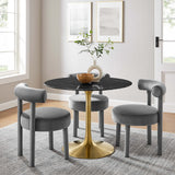 Lumen 40" Round Faux Marble Dining Table in Gold Black