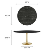 Lumen 60" Round Faux Marble Dining Table in Gold Black