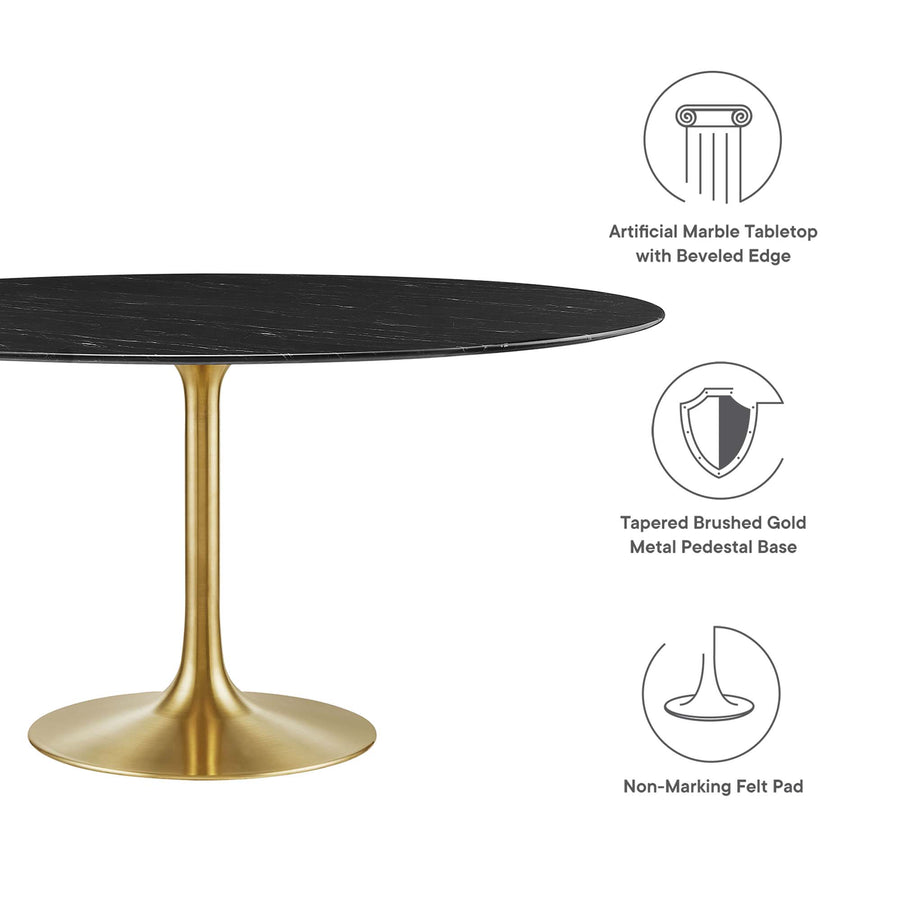 Lumen 60" Round Faux Marble Dining Table in Gold Black