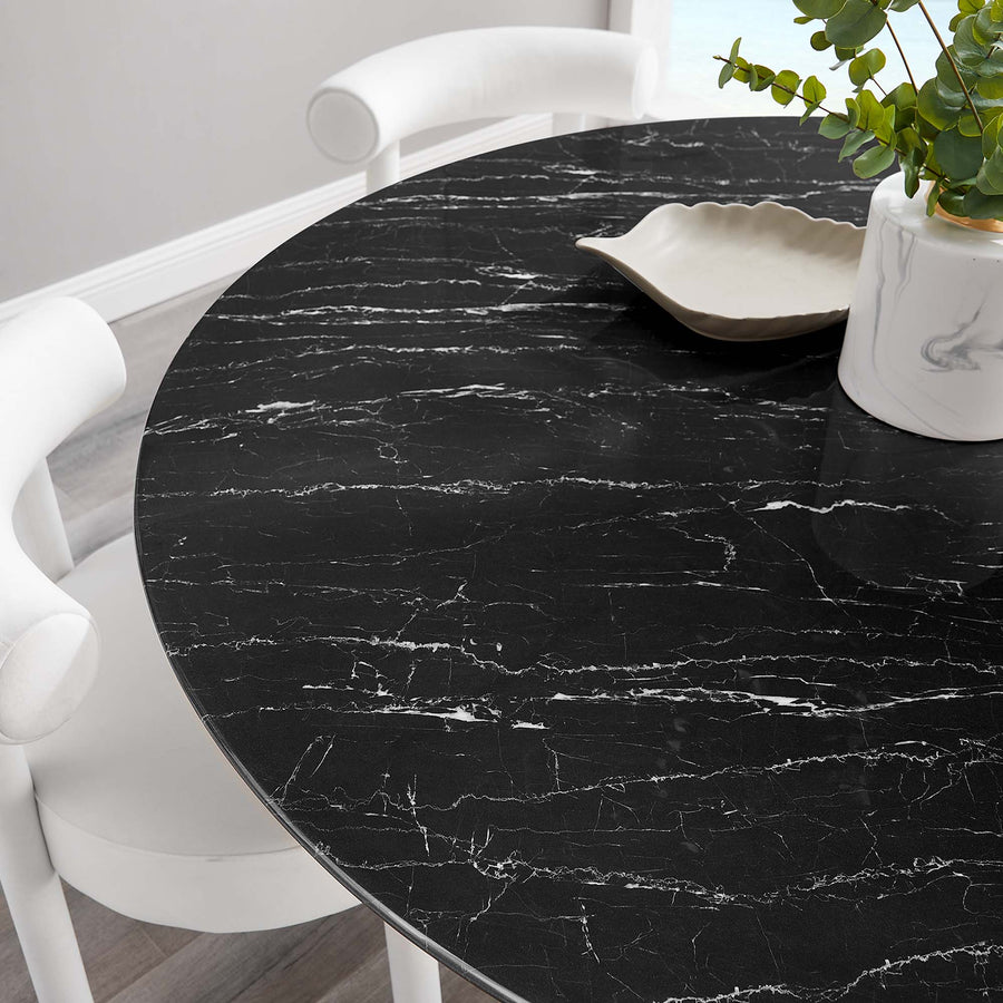 Lumen 60" Round Faux Marble Dining Table in Gold Black