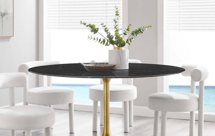Lumen 60" Round Faux Marble Dining Table in Gold Black