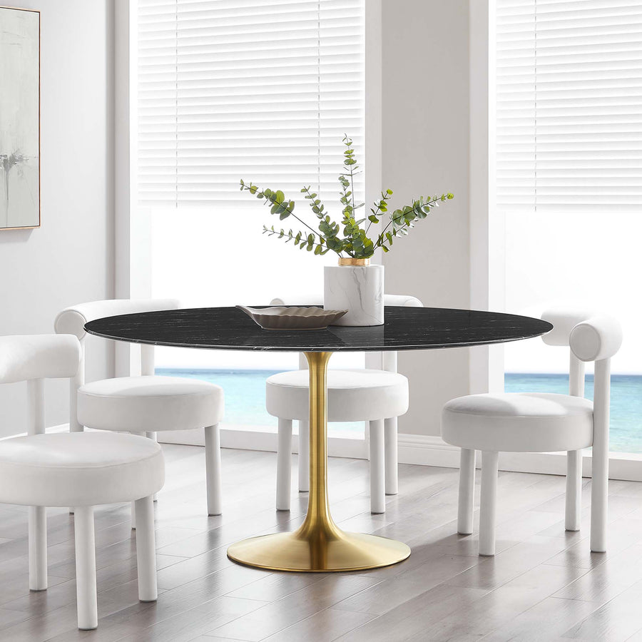 Lumen 60" Round Faux Marble Dining Table in Gold Black
