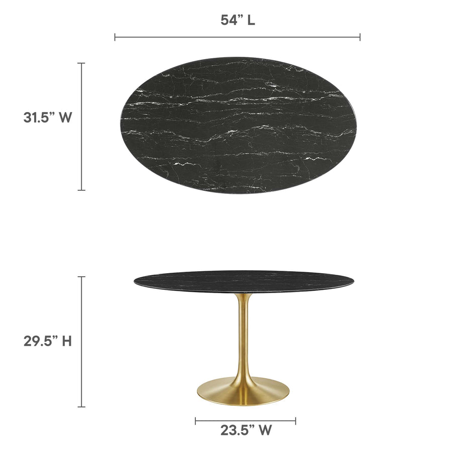 Lumen 54" Oval Faux Marble Dining Table in Gold Black