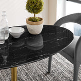 Lumen 54" Oval Faux Marble Dining Table in Gold Black
