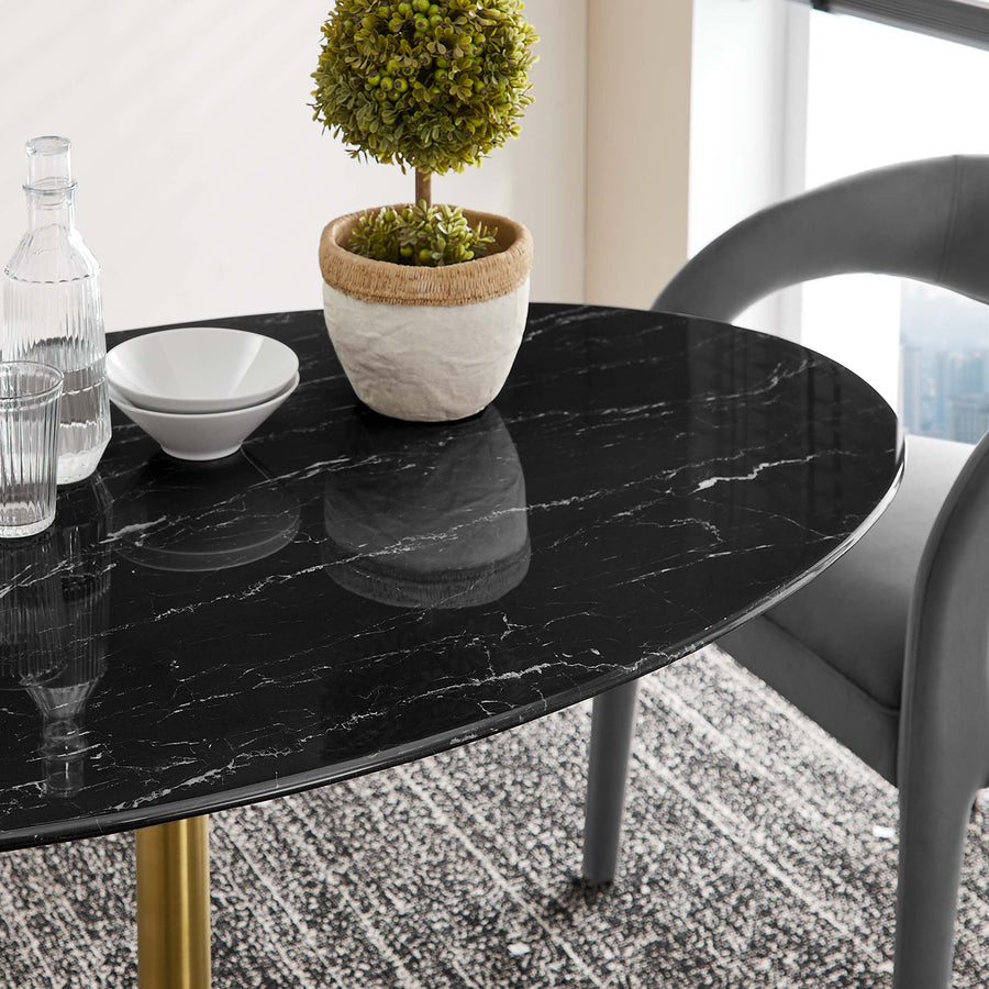Lumen 54" Oval Faux Marble Dining Table in Gold Black