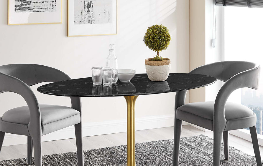 Lumen 54" Oval Faux Marble Dining Table in Gold Black